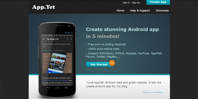 AppYet - App Creator situs untuk membuat aplikasi android gratis