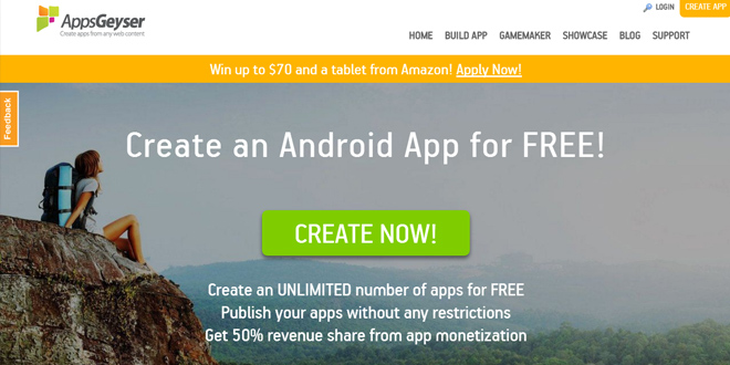 AppsGeyser website untuk membuat aplikasi android gratis