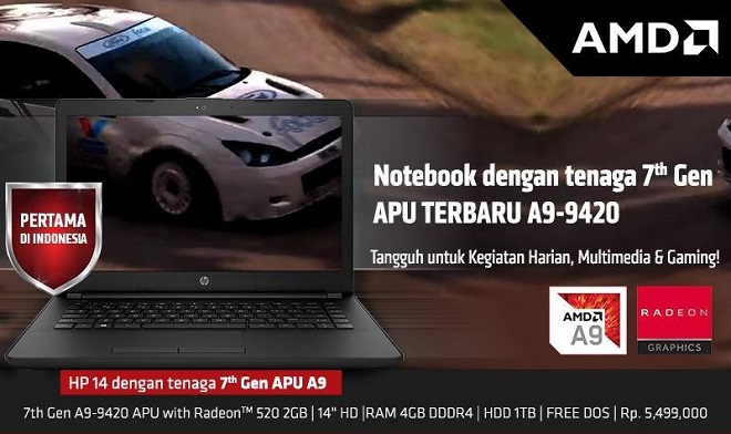 Harga Jual Laptop Gaming HP 14-bw001AX APU A9
